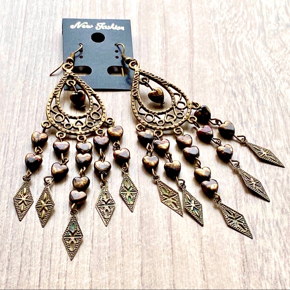 Earrings Boho Antiqued Brass style -NEW - Picture 2 of 6